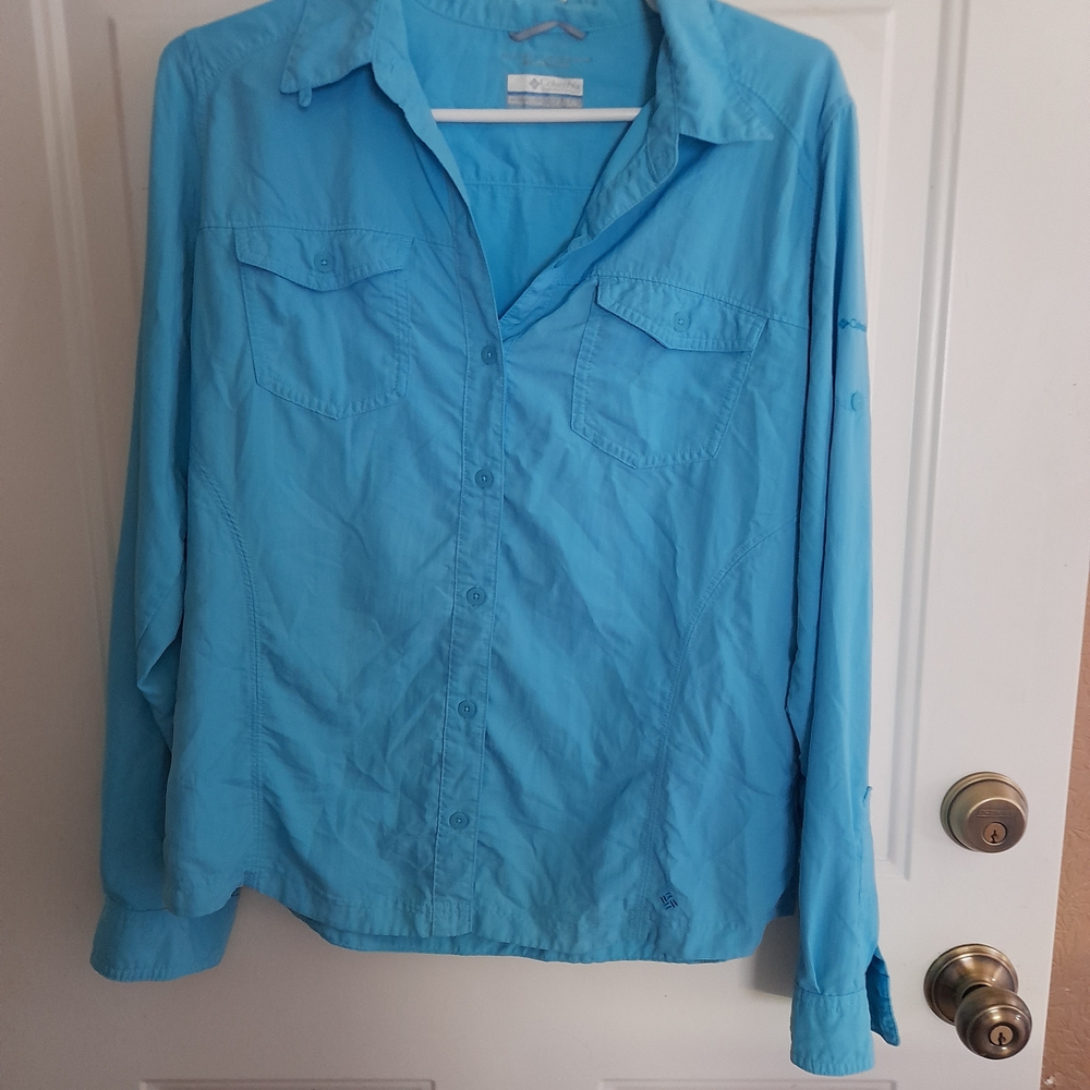 Columbia Omni-Shade UV Protection Long Sleeve Shirt – Bright Blue, Size L